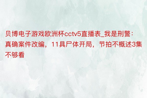 贝博电子游戏欧洲杯cctv5直播表_我是刑警：真确案件改编，11具尸体开局，节拍不概述3集不够看